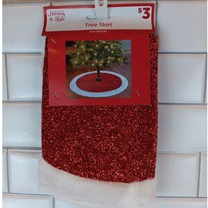 Holiday‎ Style Christmas Tree Skirt Red Glitter Sequin Small 20 Inch Round